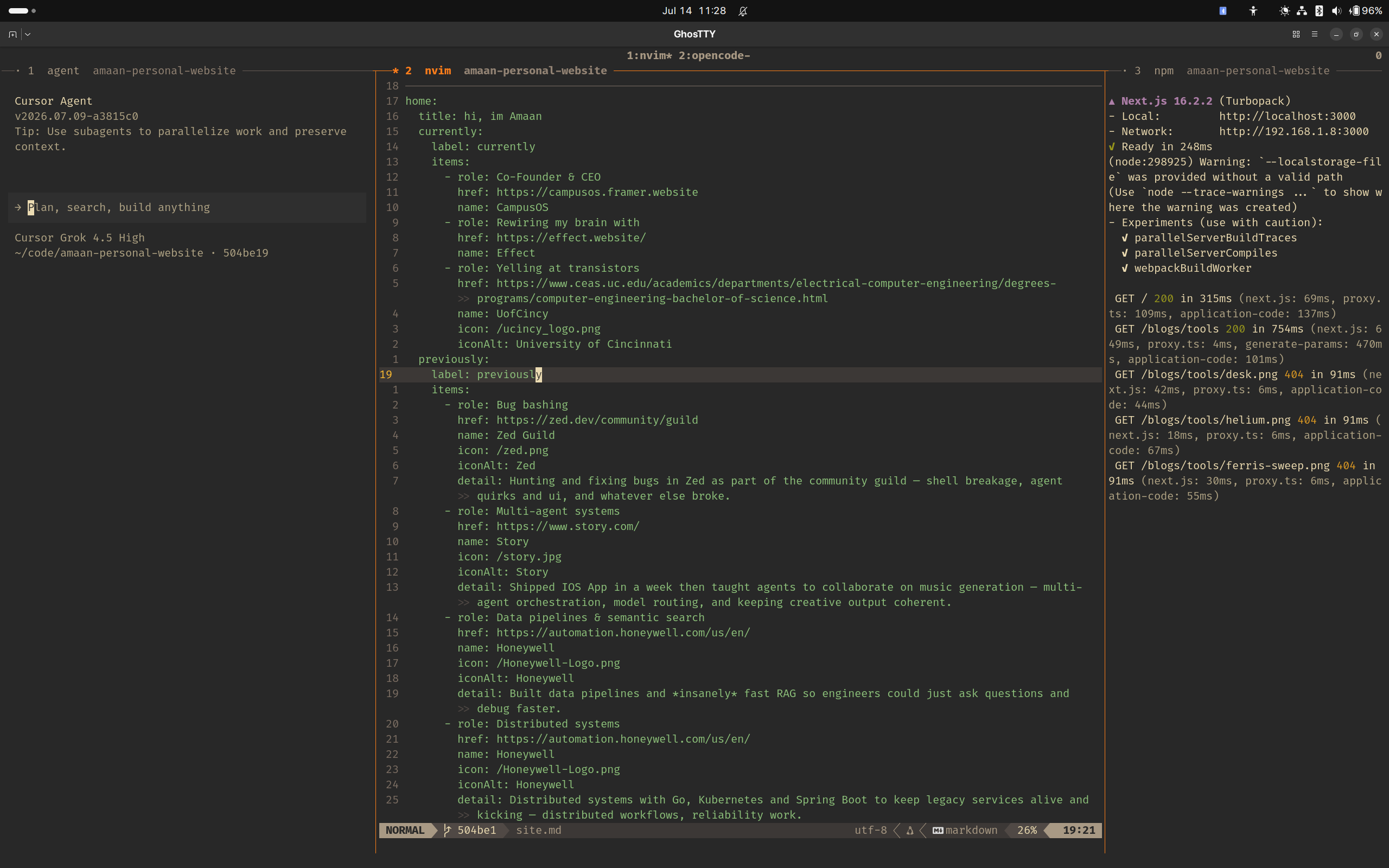 cursor agent + nvim + next in ghostty